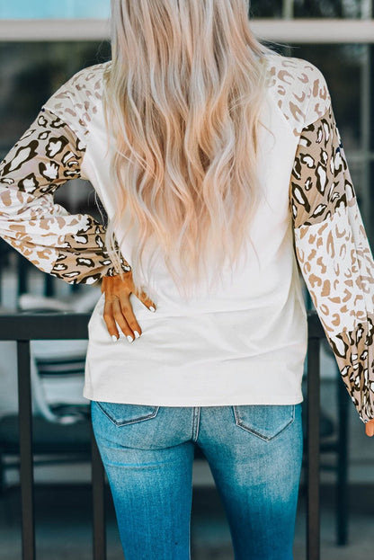 Leopard Colorblock Bubble Sleeve Top