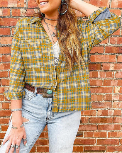 Plaid Embroidered Button Down Shacket