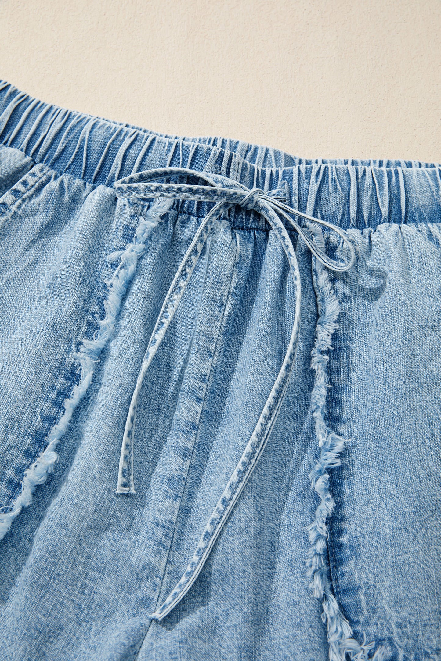 Denim Frayed Edge Acid Wash Shorts