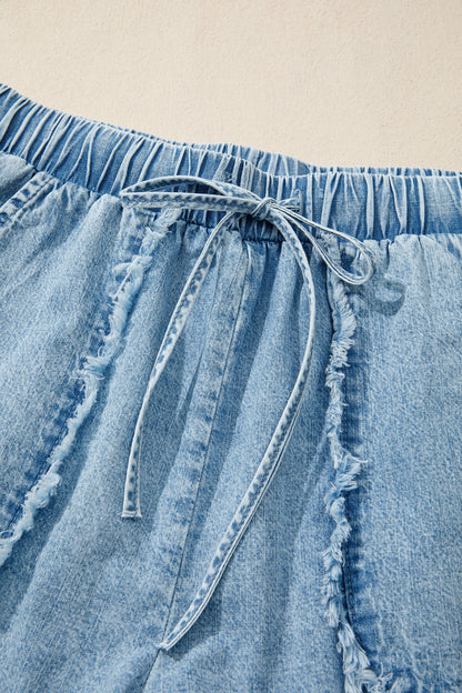 Denim Frayed Edge Acid Wash Shorts