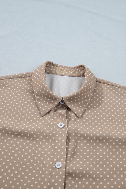 Polka Dot Cuffed Short Sleeve Buttoned Shirt