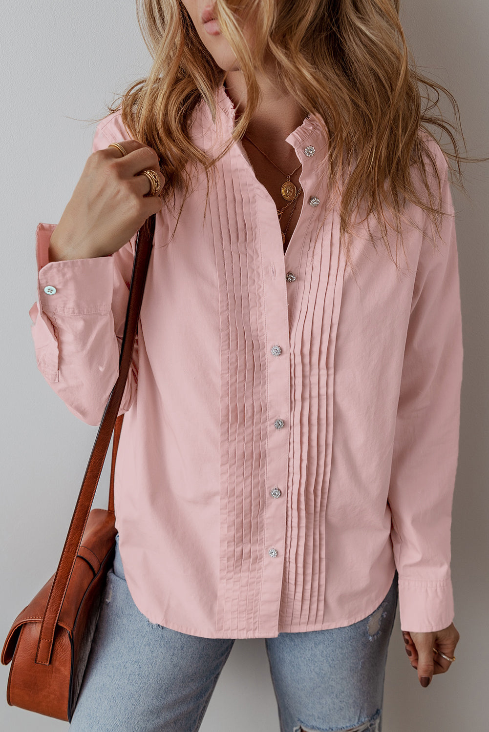 Pleated Long Sleeve Buttoned Shirt