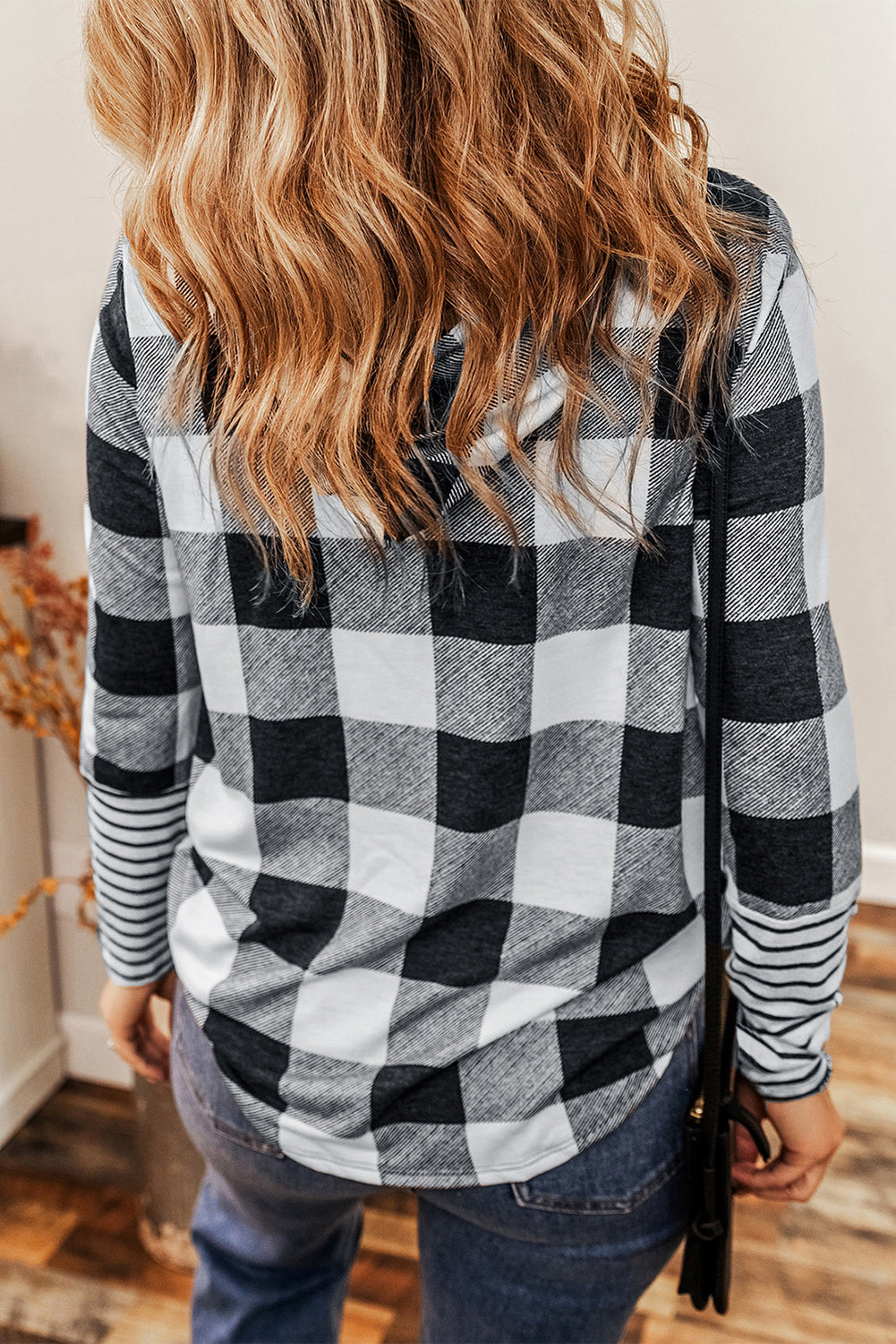 Plaid Stripe Patchwork Drawstring Hoodie