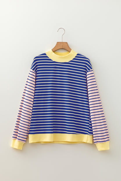 Stripe Colorblock Long Sleeve Crewneck Pullover Top