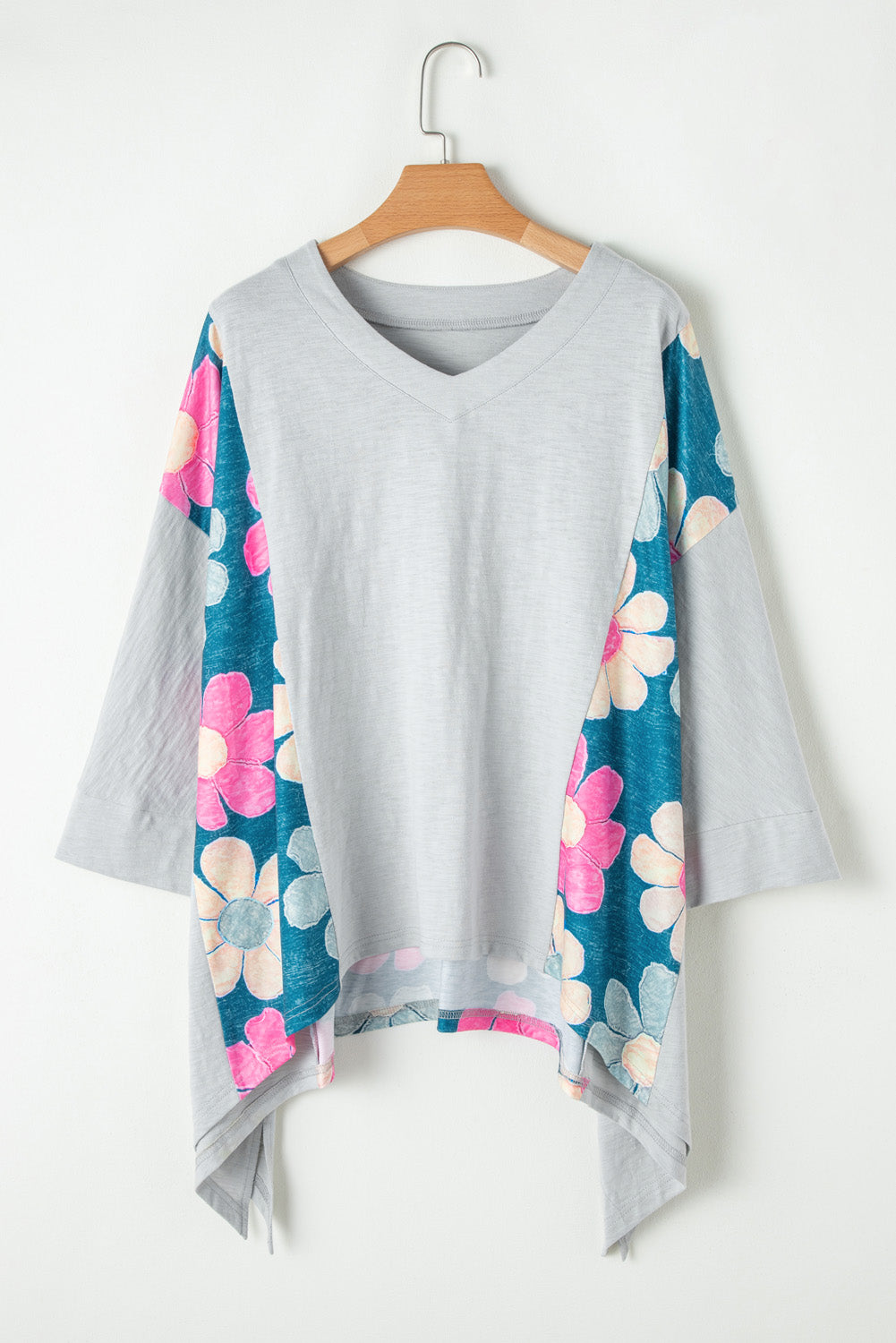 Floral Colorblock High Low Top Plus Size