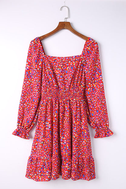 Floral Ruffle Square Neck Dress