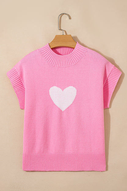 Heart Graphic Cropped Short Sleeve Sweater