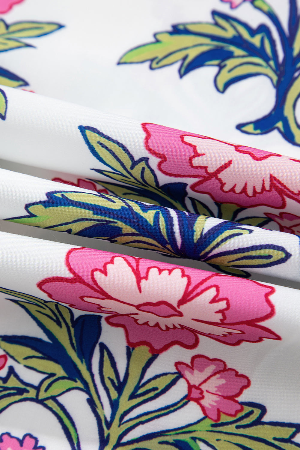 Floral Colorblock Stripe Knot Bubble Sleeve Blouse