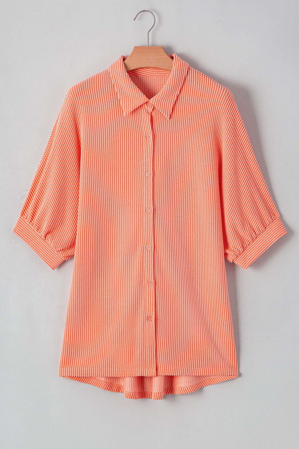 Corded 3/4 Sleeve Button Up Shirt