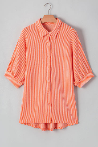 Corded 3/4 Sleeve Button Up Shirt