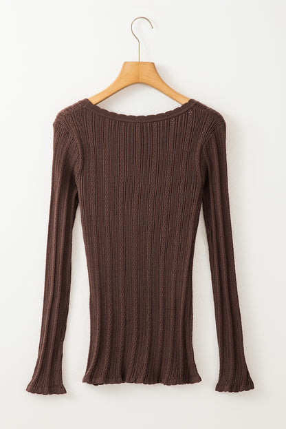 Ribbed Solid Long Sleeve Top