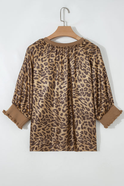 Metallic Leopard 3/4 Sleeve Blouse