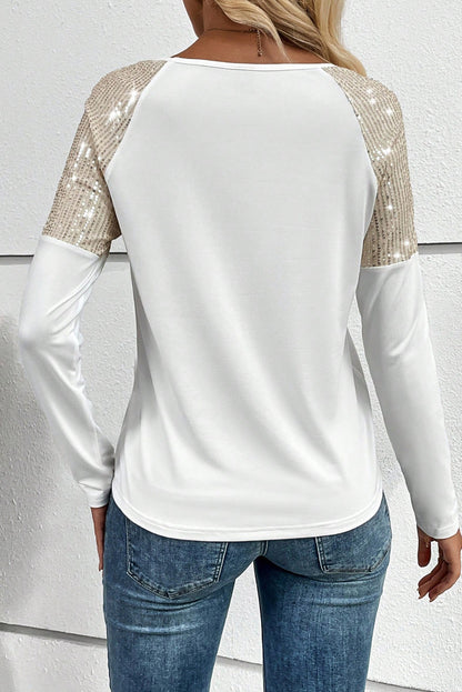 Sequin Patchwork Raglan Sleeve Top