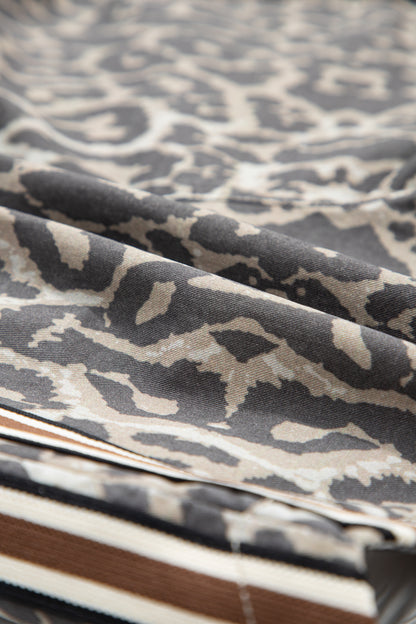 Leopard Stripe Detail Drawstring Denim Shorts