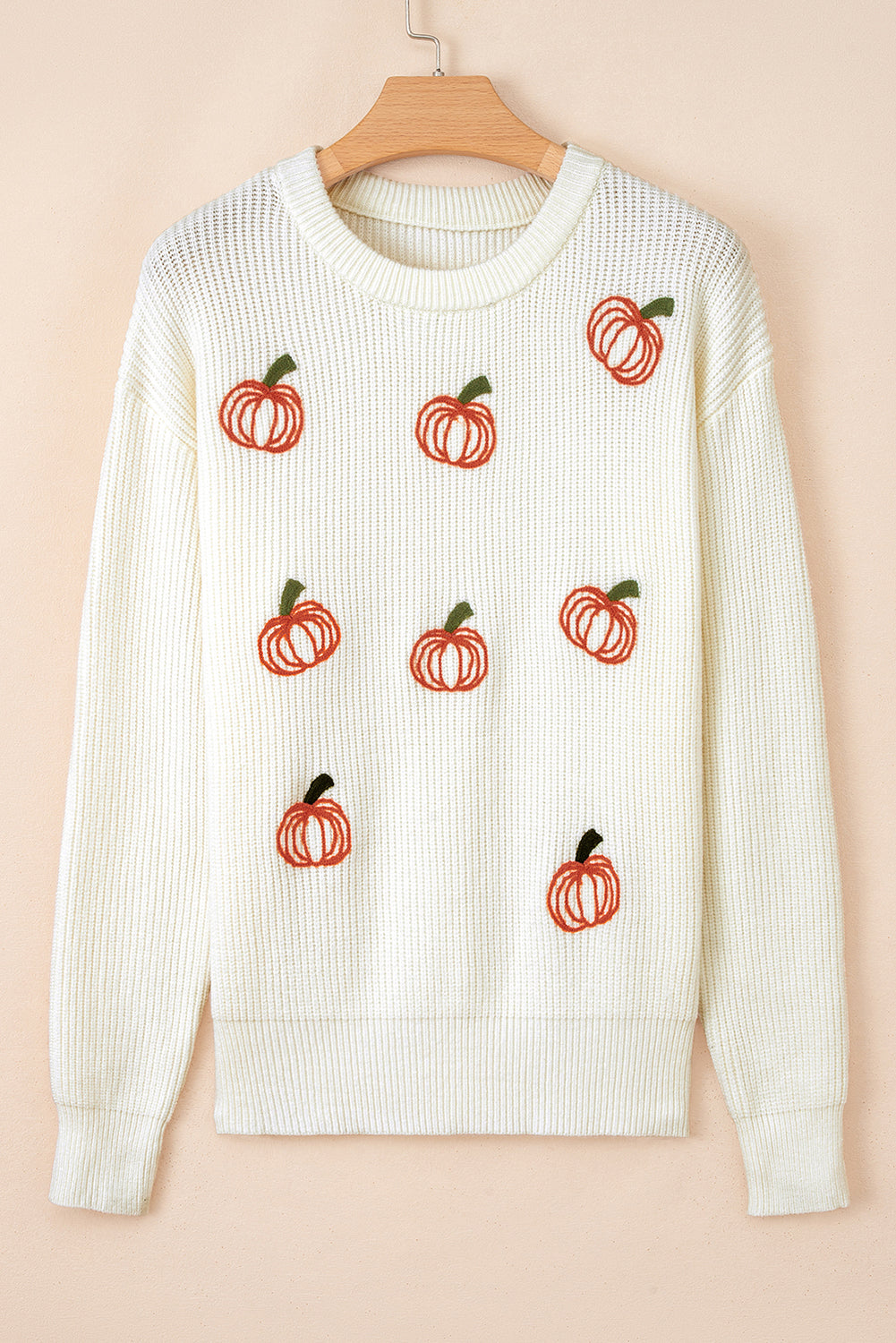 Halloween Pumpkin Embroidered Ribbed Thanksgiving Holiday Sweater
