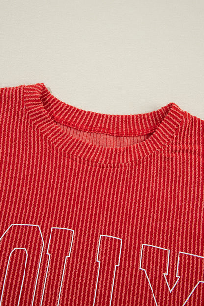 Christmas Letter Print Corded Knit Top & Pants Set
