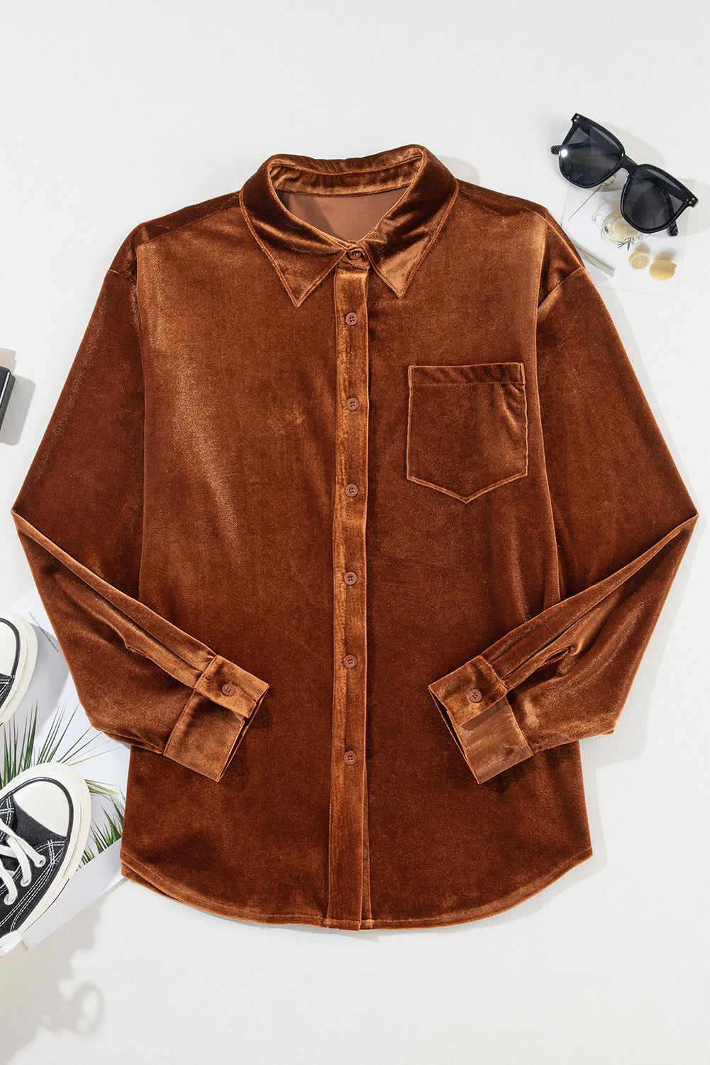 Velvet Chest Pocket Buttoned Shirt