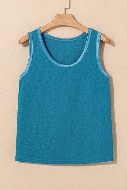 Metallic Contrast Trim Scoop Neck Tank Top