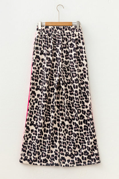 Leopard Tie Waist Contrast Detail Casual Pants