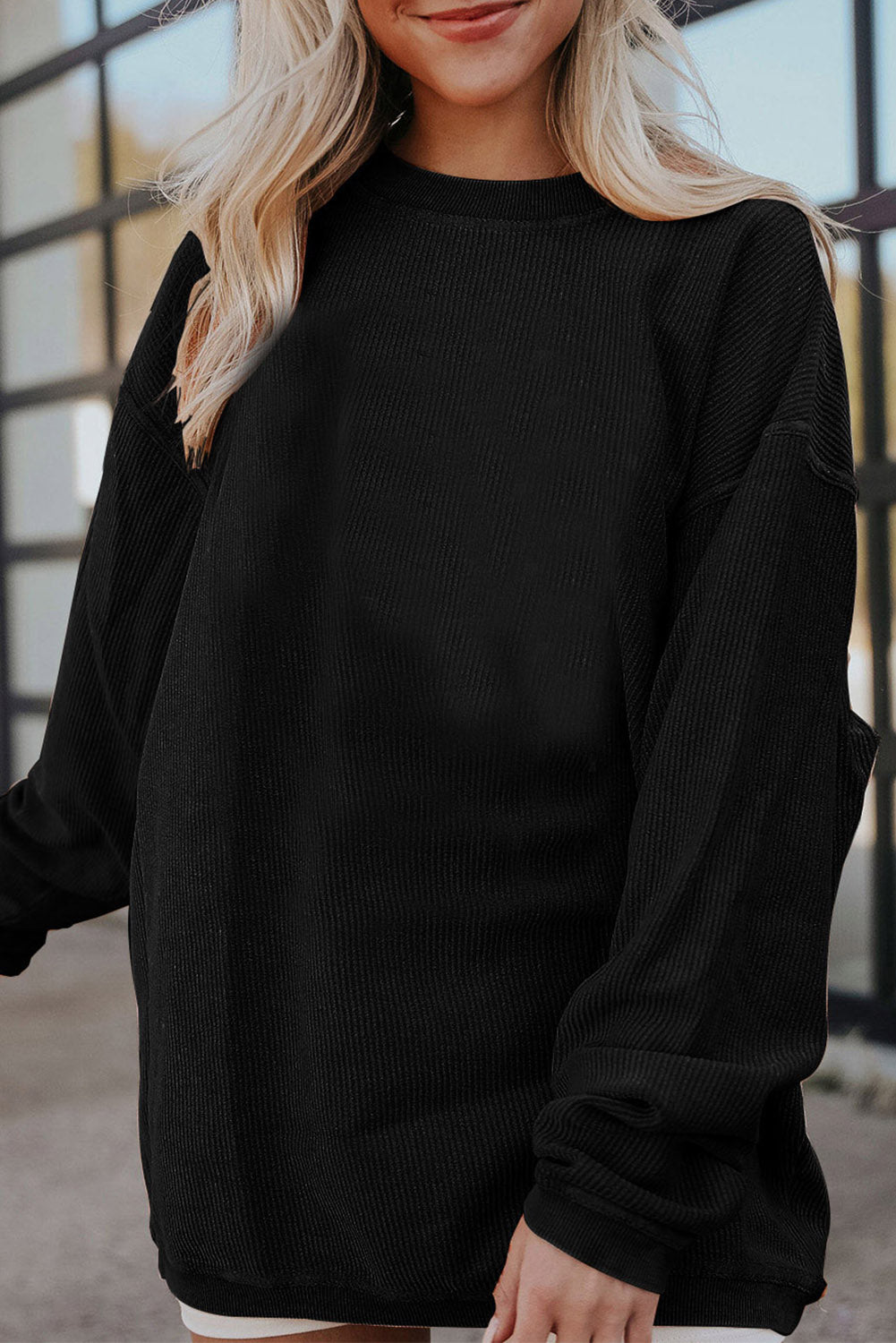 Ribbed Long Sleeve Oversized Sweatshirt