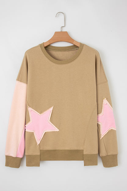 Star Patchwork Reverse Seam Drop Shoulder Sweatshirt
