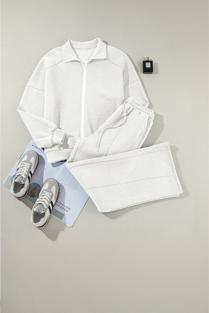 Solid Zip-Up Jacket and Drawstring Pants Set