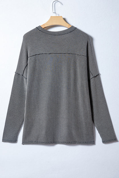 Solid Corded Knit Long Sleeve Top