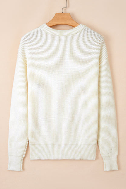 Halloween Pumpkin Embroidered Ribbed Thanksgiving Holiday Sweater