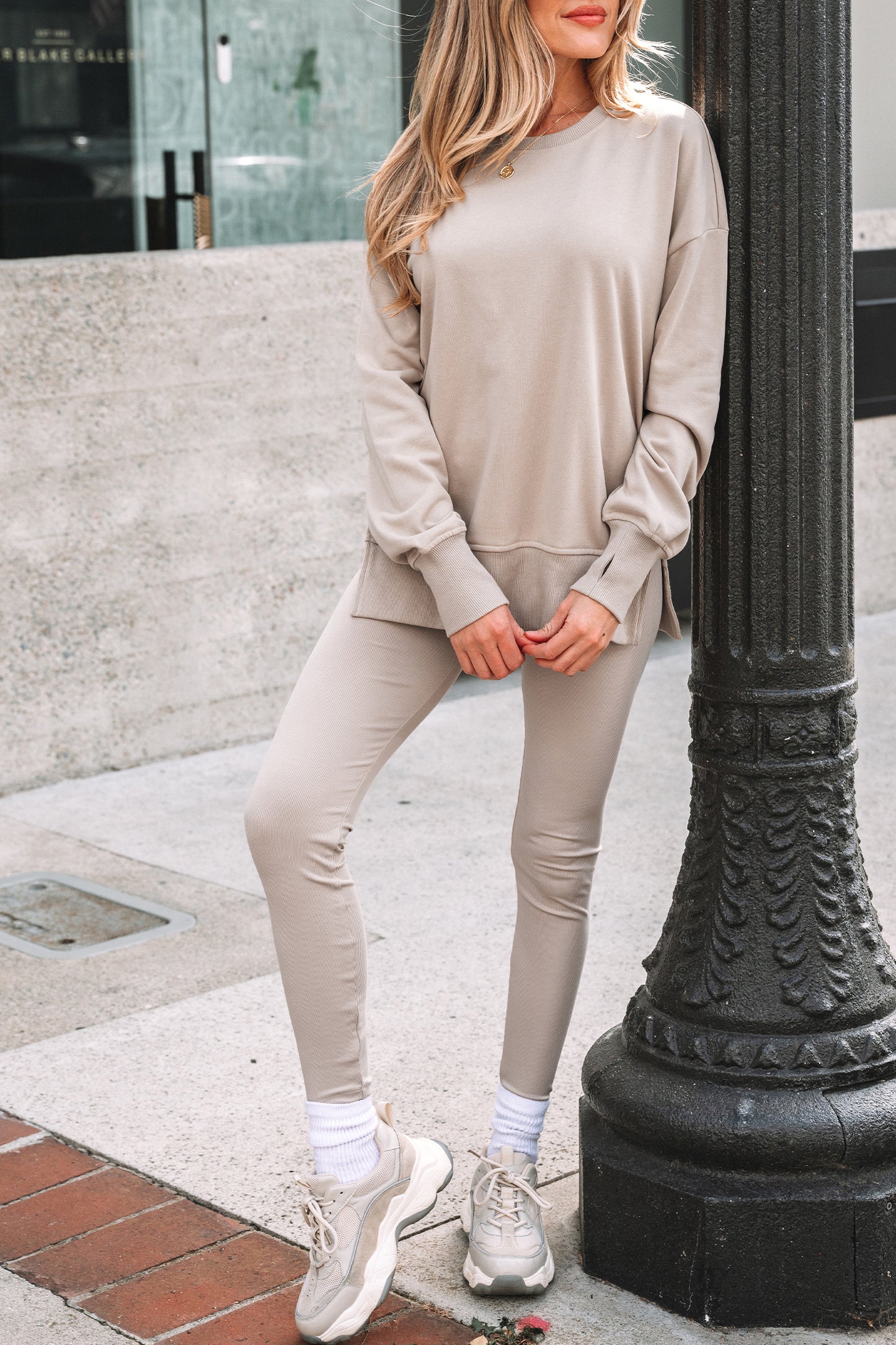 Solid Side Slit Sweatshirt and Leggings Set
