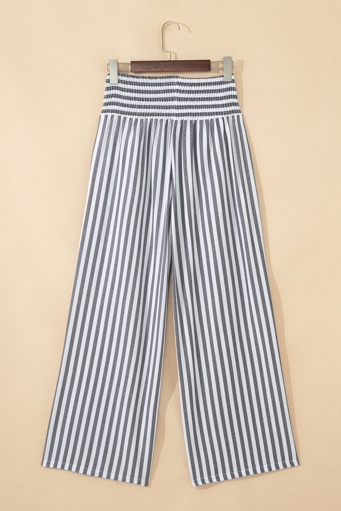 Stripe Shirred High Waist Wide Leg Pants