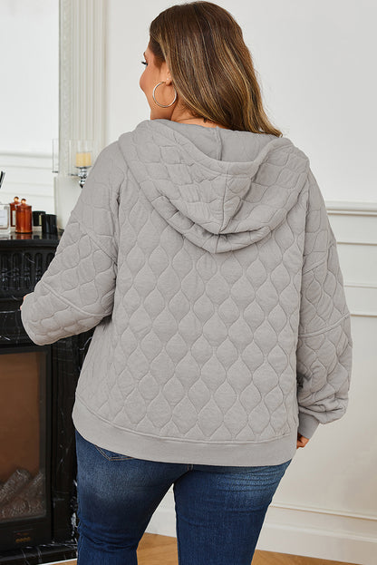 Plus Size Solid Quilted Quarter Zip Hoodie