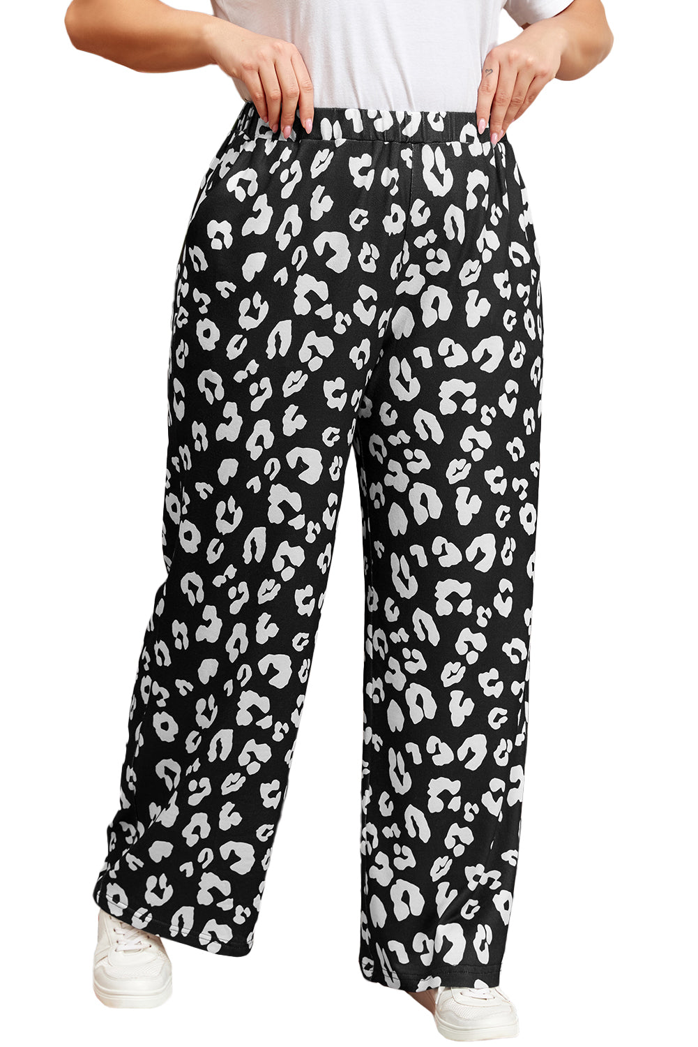 Plus Size Leopard Wide Leg Pants