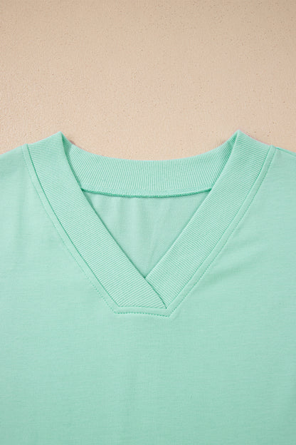 Solid V-Neck Tee and Drawstring Pants Set