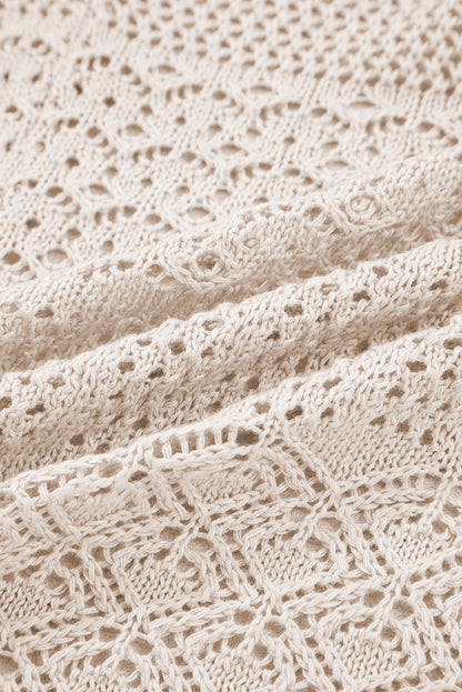 Solid Hollow Knit Open-Front Cardigan