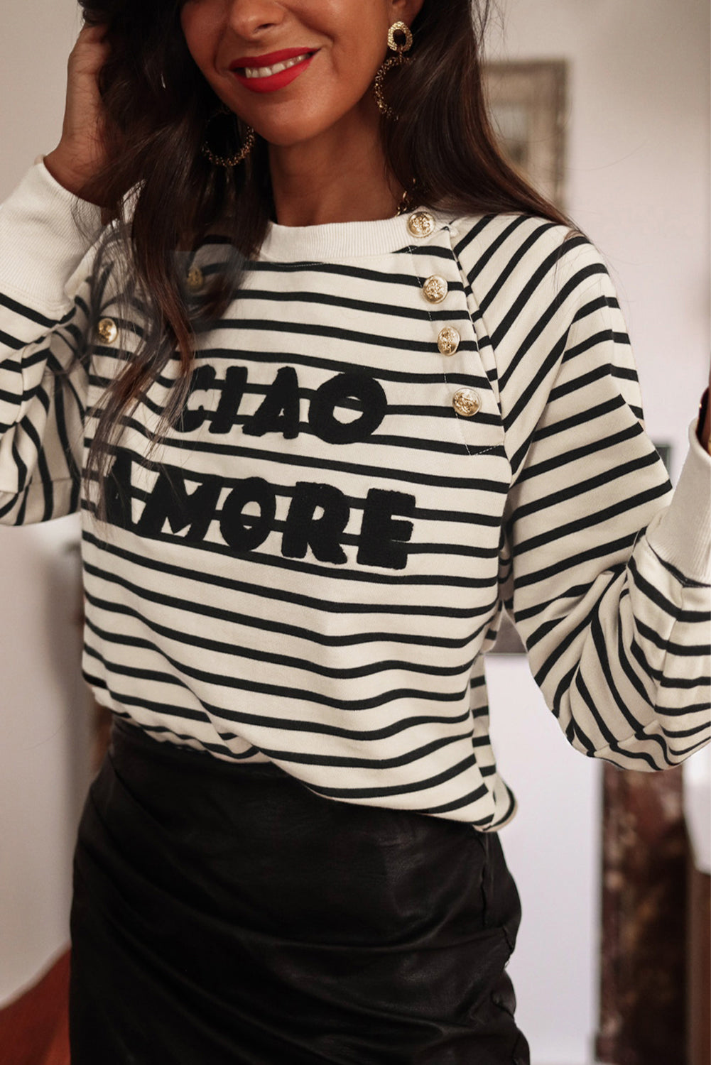 CIAO AMORE Stripe Pullover Sweatshirt