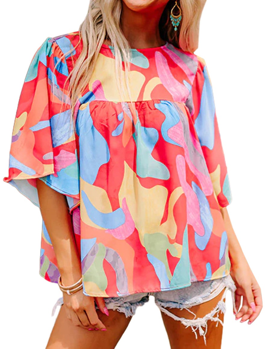 Abstract Wide Sleeve Blouse