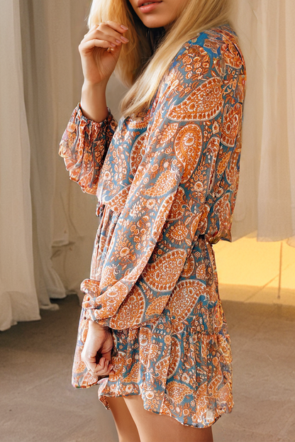 Paisley Long Sleeve Mini Dress