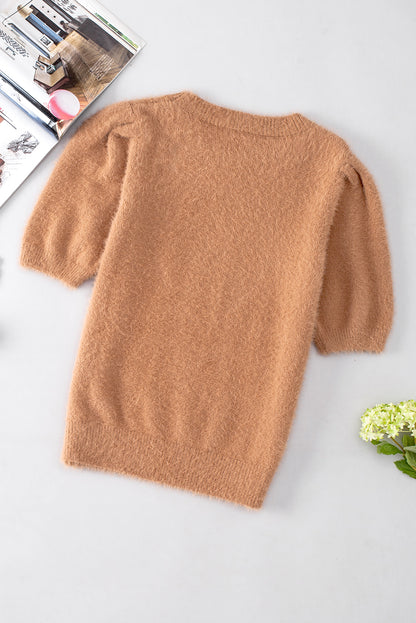 Fuzzy Short Puff Sleeve Sweater