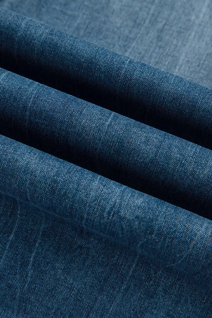 Denim High Waist Frayed Hem Flare Jeans
