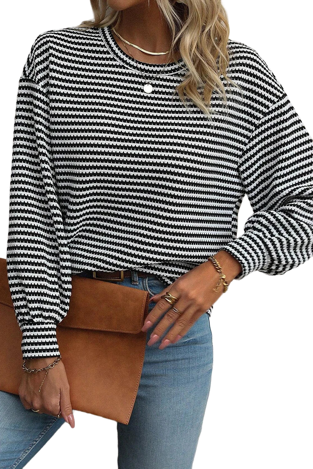 Stripe Round Neck Long Sleeve Top