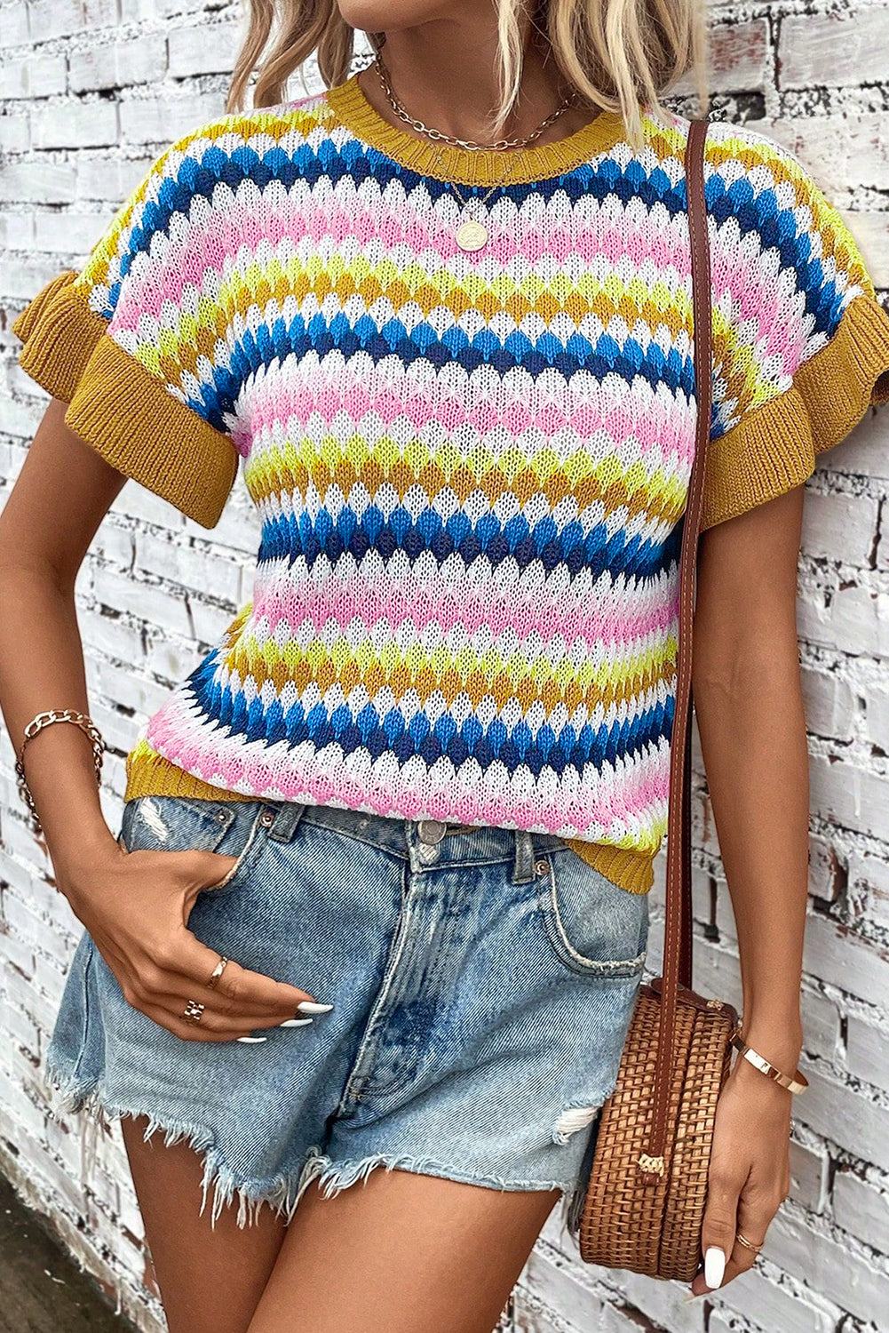 Stripe Short Sleeve Sweater