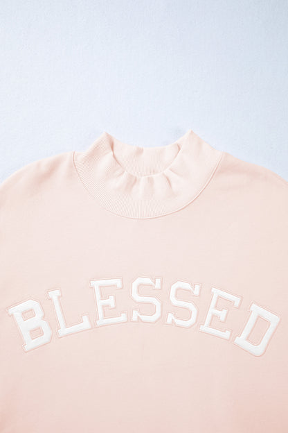 Blessed Embroidered Mock Neck Oversize Sweatshirt