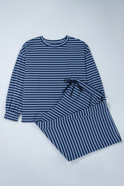 Plus Size Stripe Long Sleeve Top & Pants Set