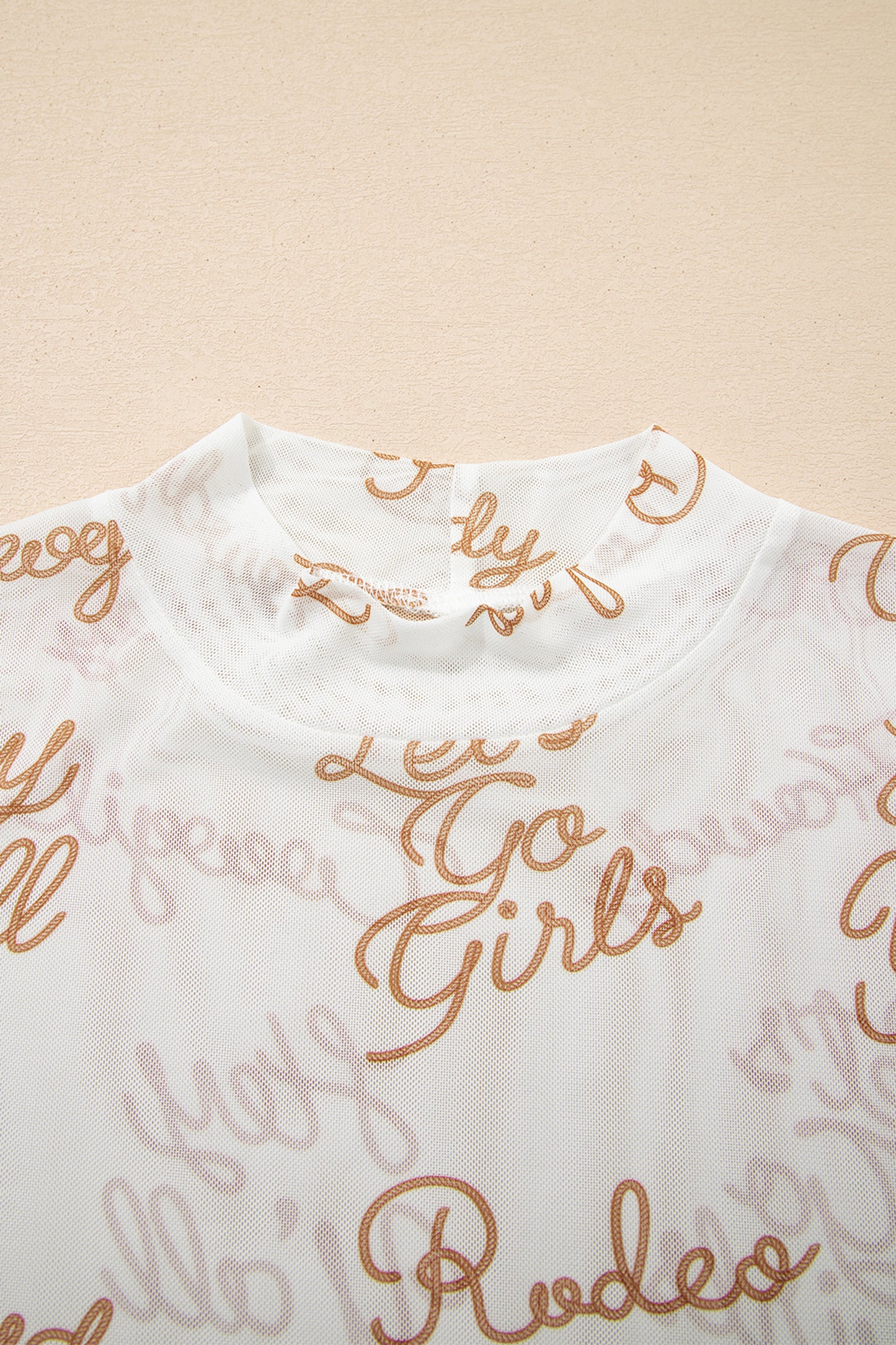 Western Mesh High Neck Long Sleeve Top