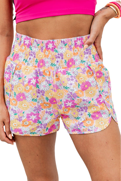 Floral Shirred High Waist Shorts