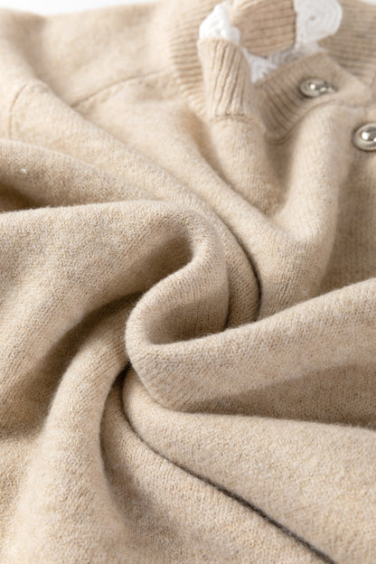 Lace Trim Buttoned Raglan Sleeve Sweater Dress