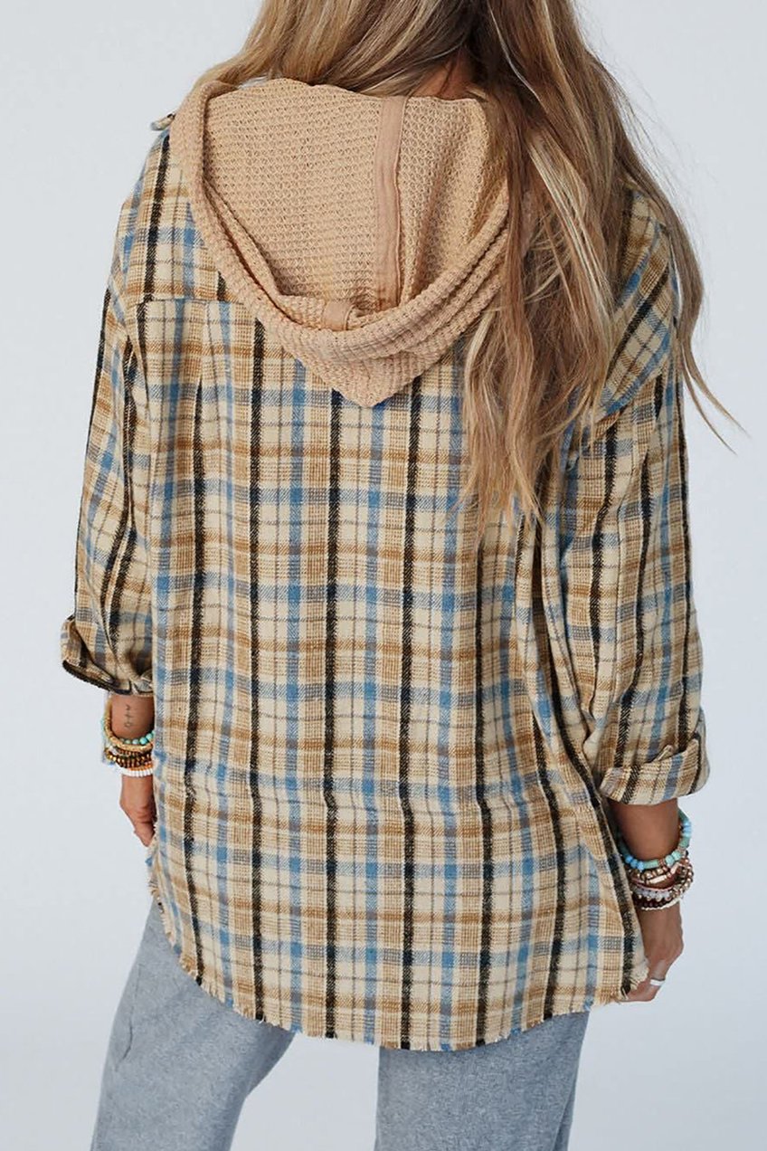 Plaid Waffle Knit Patchwork Shacket