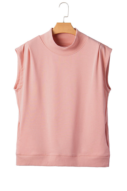 Solid Mock Neck Cap Sleeve Oversized Top