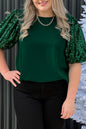 Sequin Short Puff Sleeve Top Plus Size