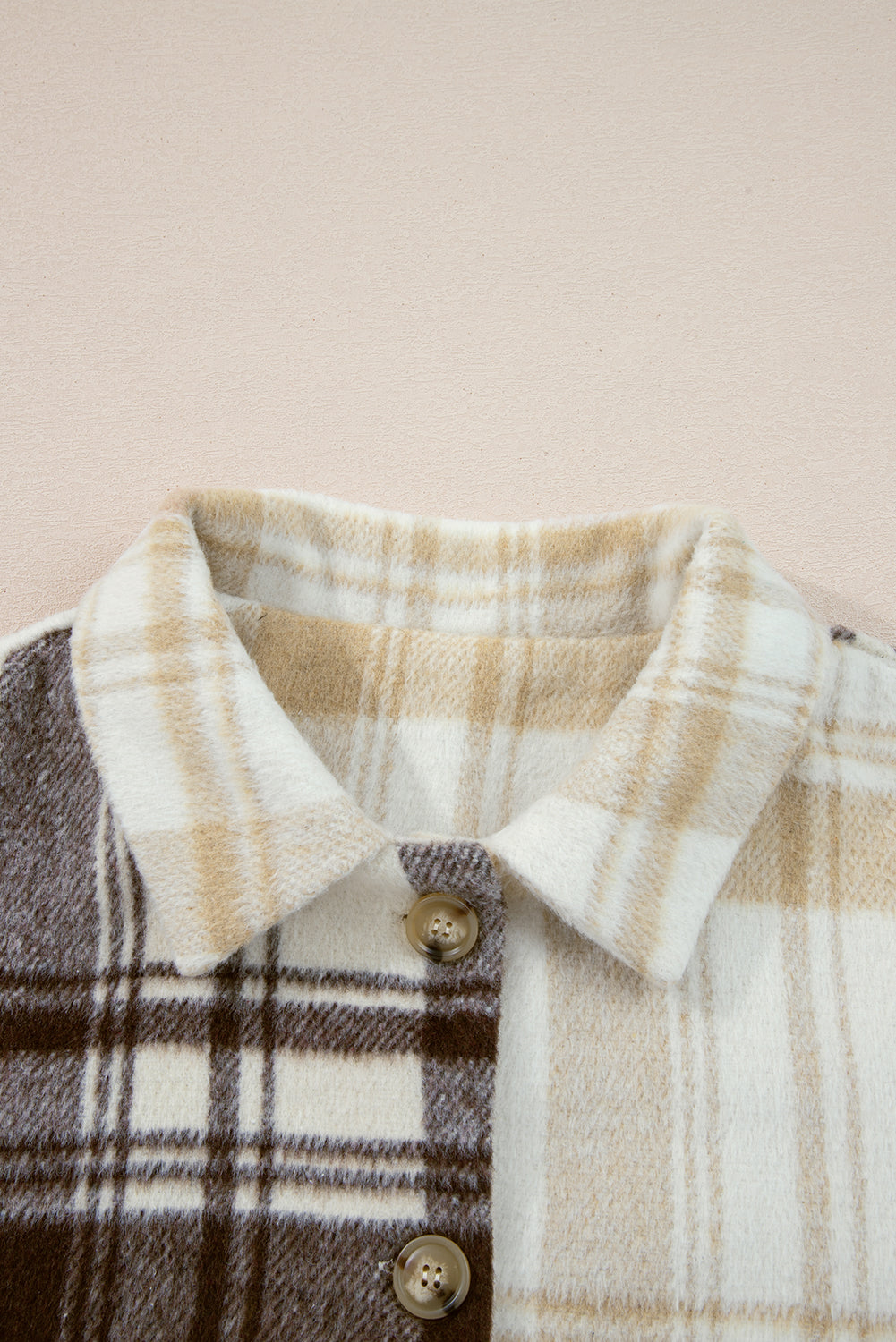 Plaid Patchwork Side Pocket Button-Up Shacket